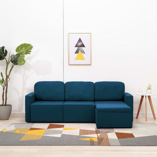 Modulares 3-Sitzer-Schlafsofa Blau Stoff