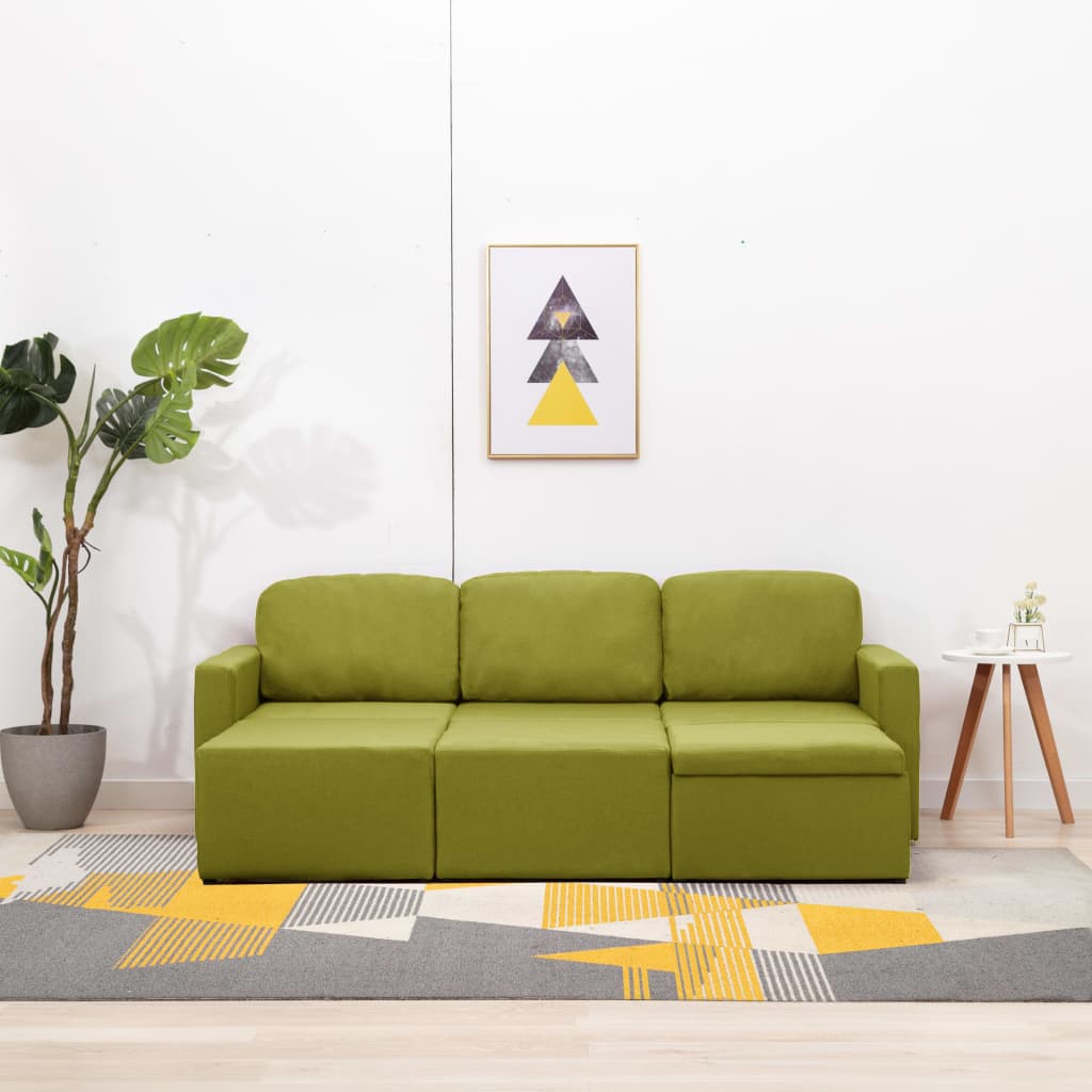 Modulares 3-Sitzer-Schlafsofa Grün Stoff