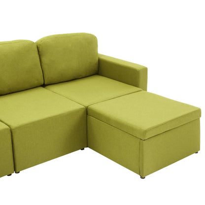 Modulares 3-Sitzer-Schlafsofa Grün Stoff