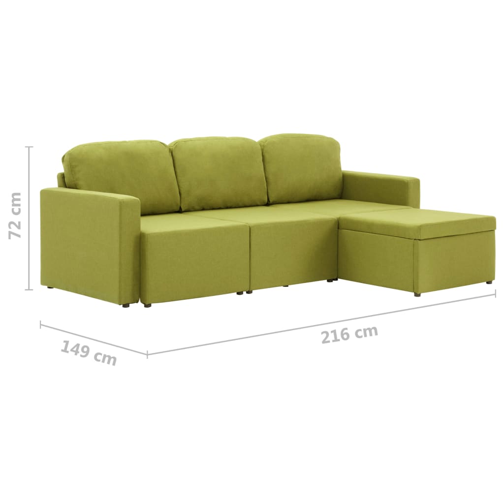 Modulares 3-Sitzer-Schlafsofa Grün Stoff