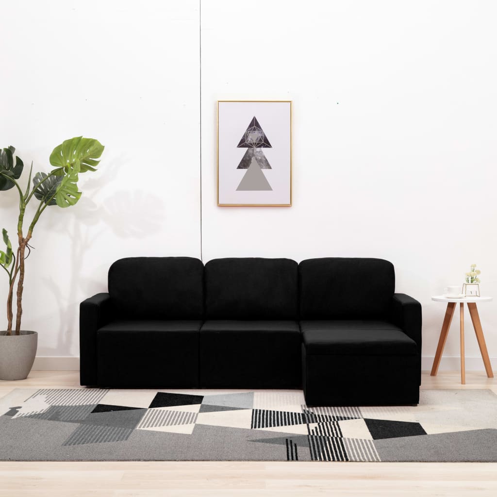 Modulares 3-Sitzer-Schlafsofa Schwarz Stoff
