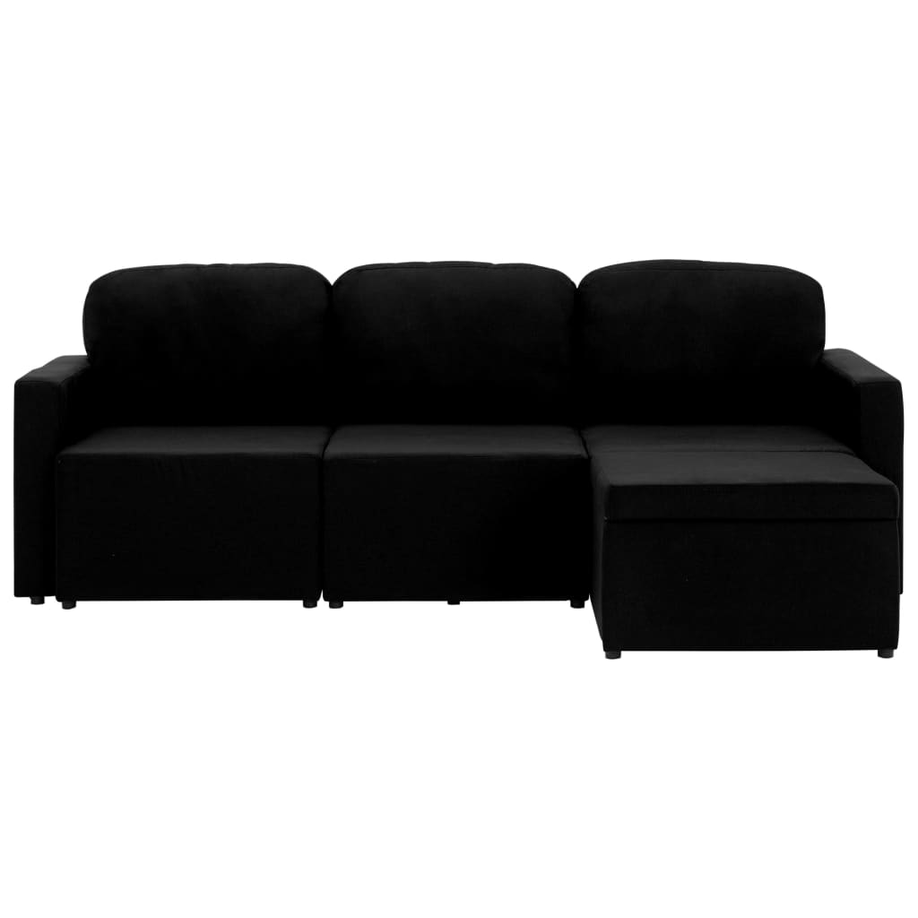Modulares 3-Sitzer-Schlafsofa Schwarz Stoff