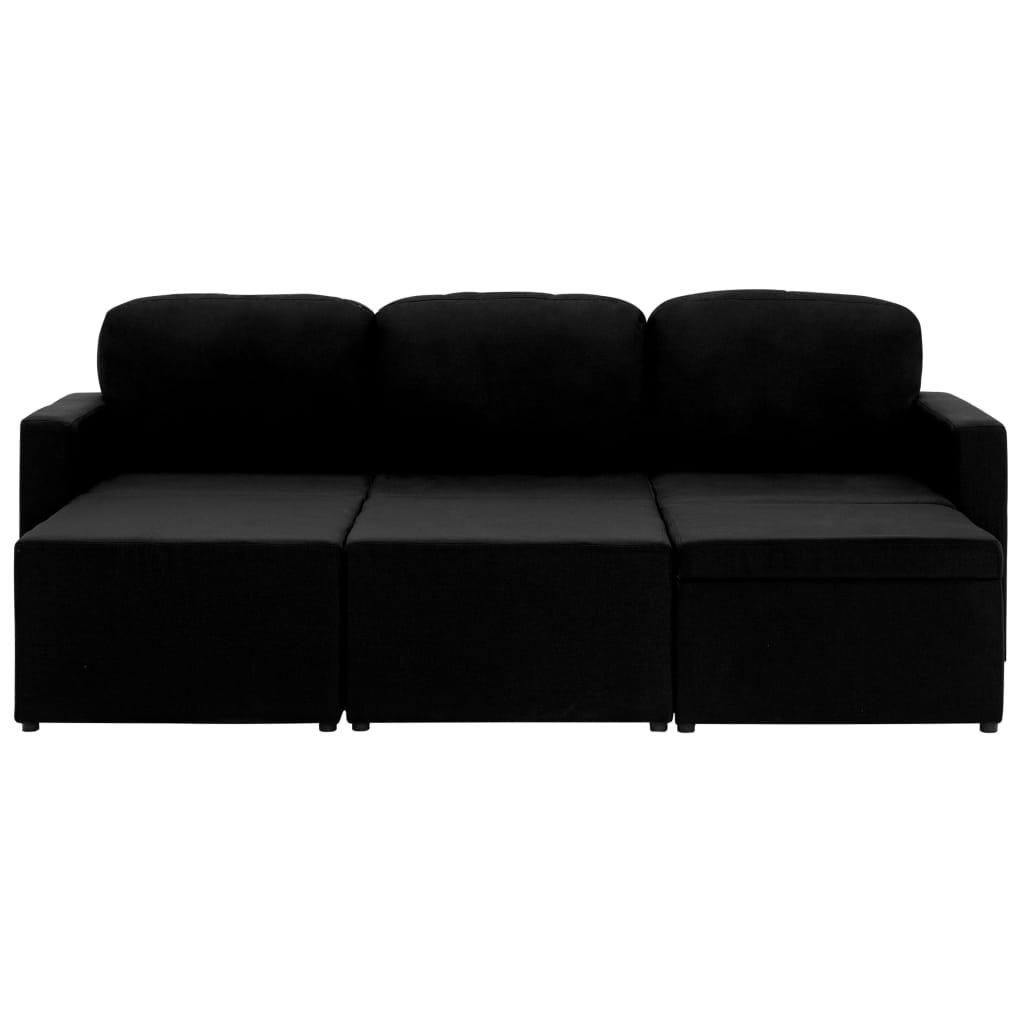 Modulares 3-Sitzer-Schlafsofa Schwarz Stoff