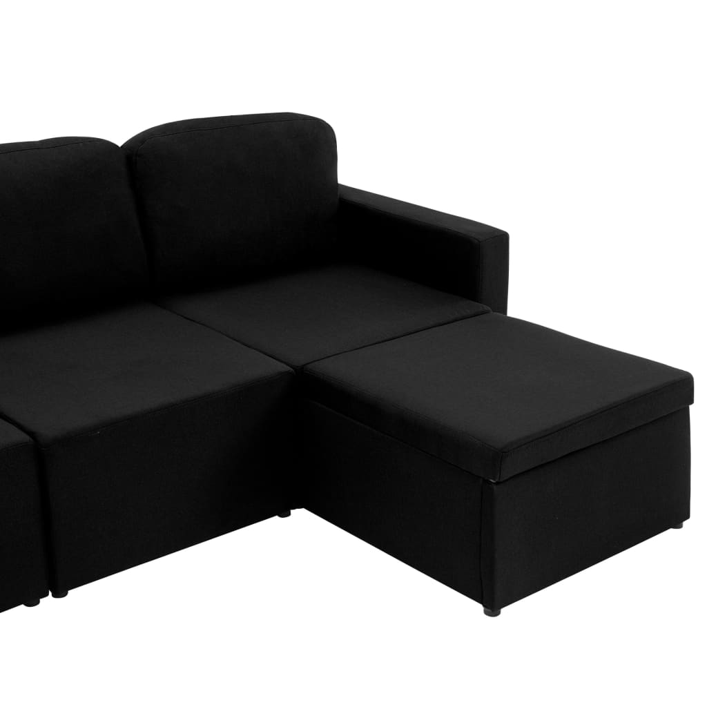 Modulares 3-Sitzer-Schlafsofa Schwarz Stoff