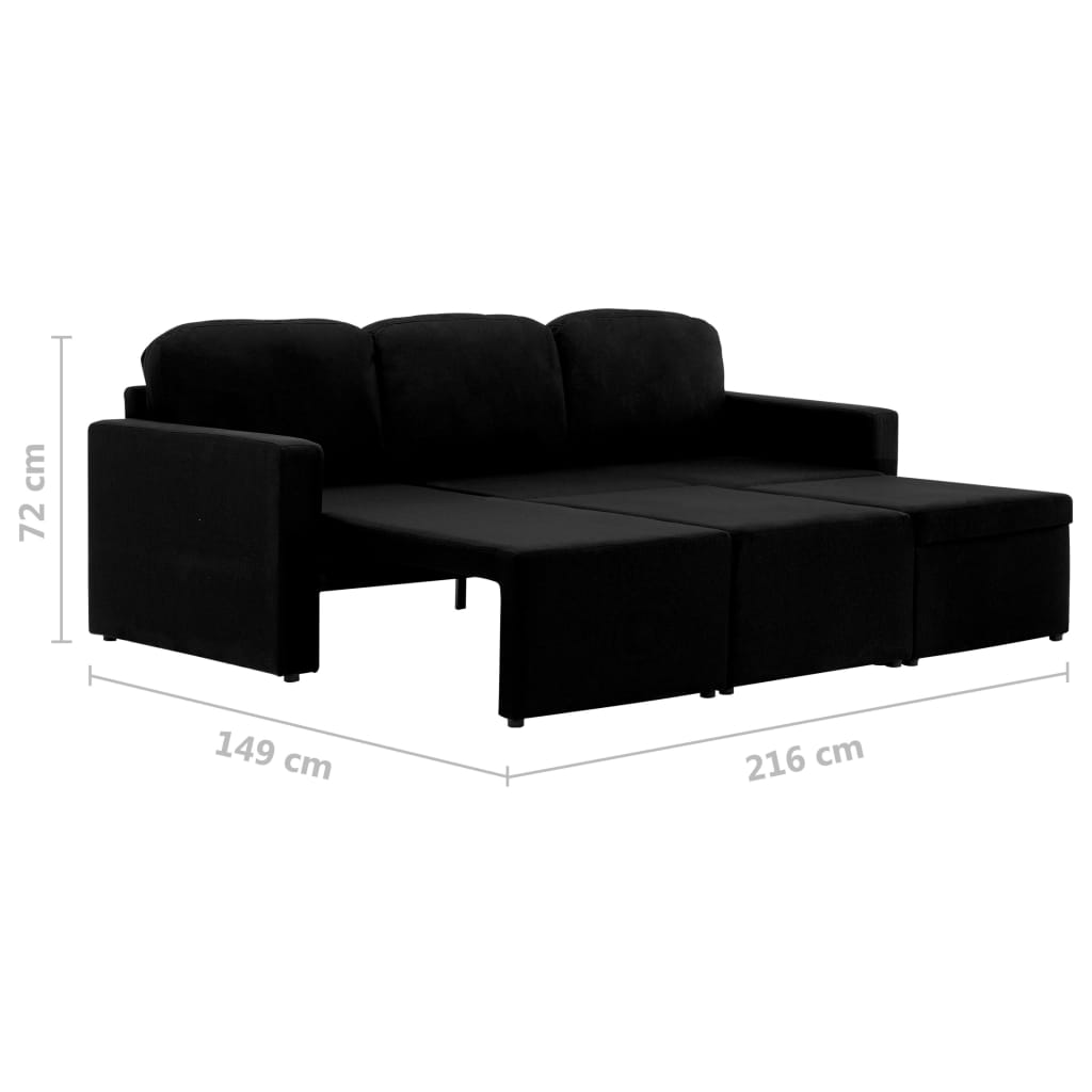 Modulares 3-Sitzer-Schlafsofa Schwarz Stoff