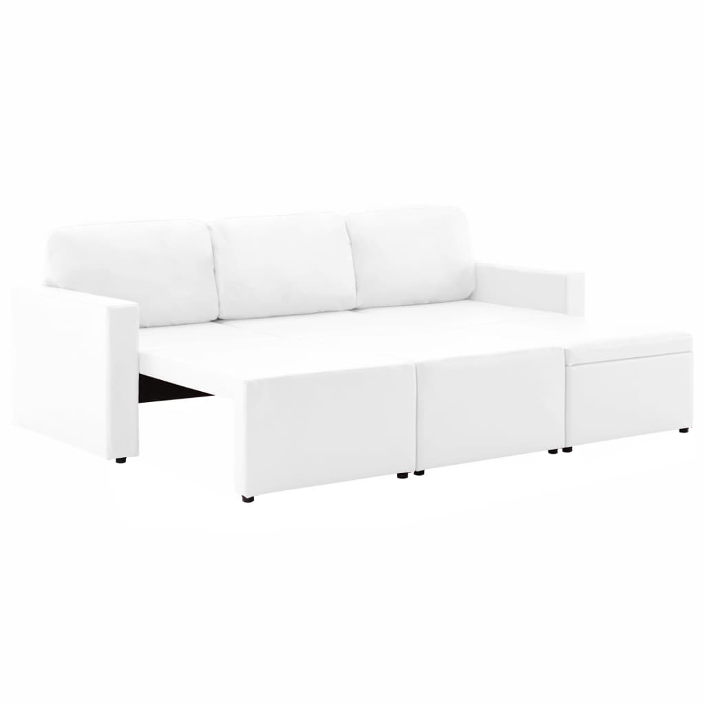 3-Sitzer Schlafsofa Modular Weiß Kunstleder
