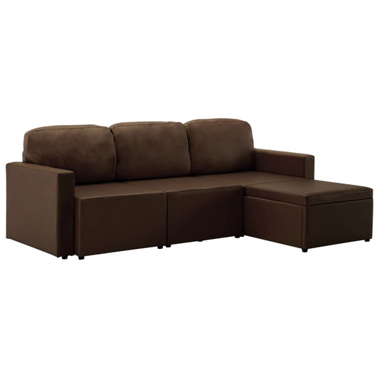 Modulares 3-Sitzer Schlafsofa Braun Kunstleder