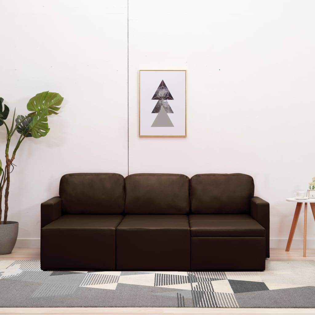 Modulares 3-Sitzer Schlafsofa Braun Kunstleder