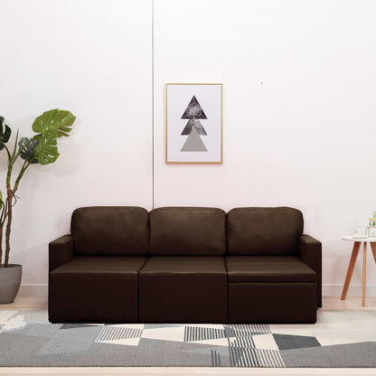 Modulares 3-Sitzer Schlafsofa Braun Kunstleder