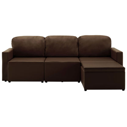 Modulares 3-Sitzer Schlafsofa Braun Kunstleder
