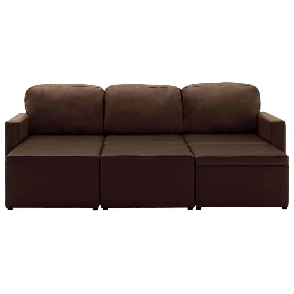 Modulares 3-Sitzer Schlafsofa Braun Kunstleder