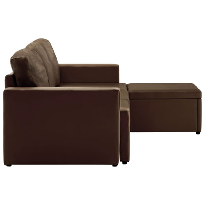 Modulares 3-Sitzer Schlafsofa Braun Kunstleder