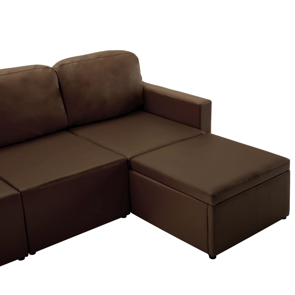 Modulares 3-Sitzer Schlafsofa Braun Kunstleder