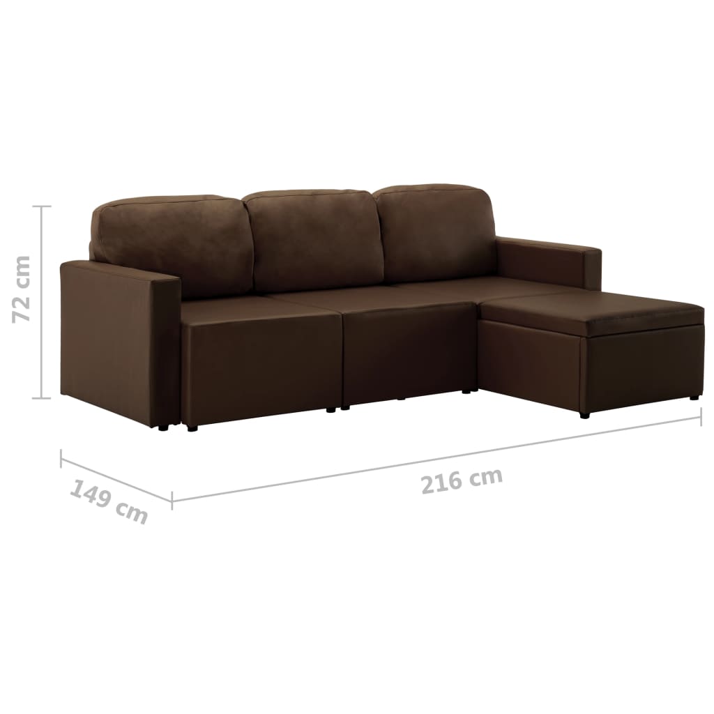 Modulares 3-Sitzer Schlafsofa Braun Kunstleder