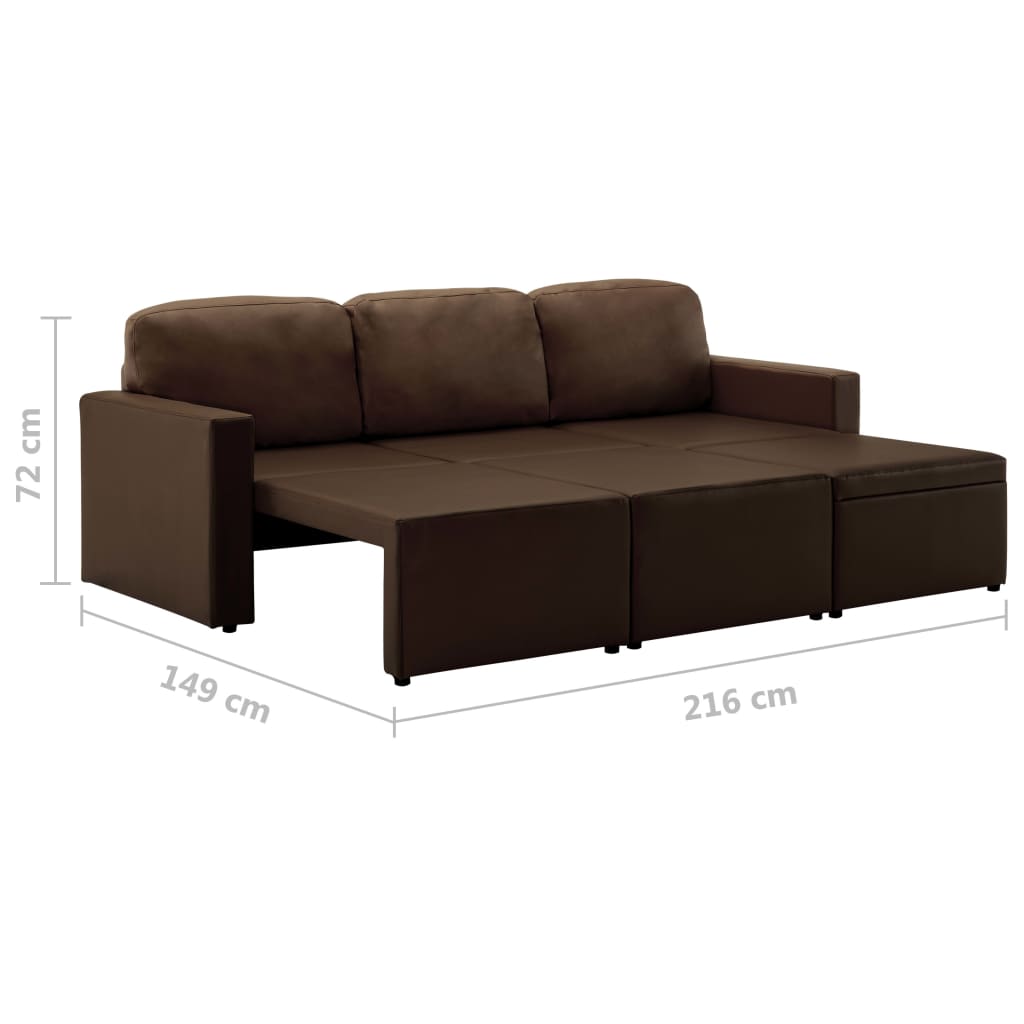 Modulares 3-Sitzer Schlafsofa Braun Kunstleder