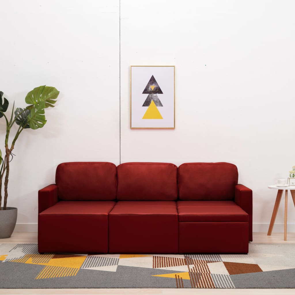 Modulares 3-Sitzer Schlafsofa Weinrot Kunstleder
