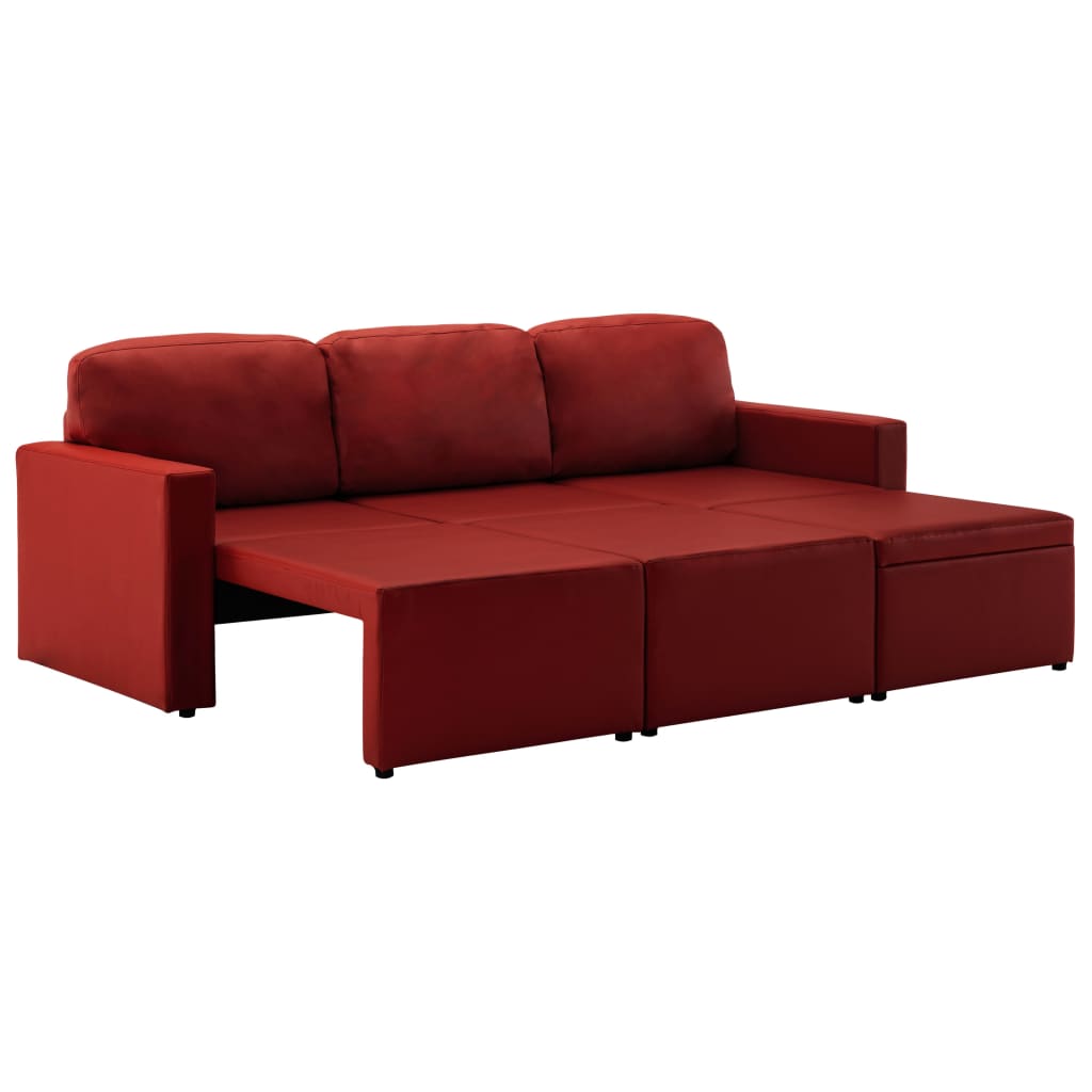 Modulares 3-Sitzer Schlafsofa Weinrot Kunstleder
