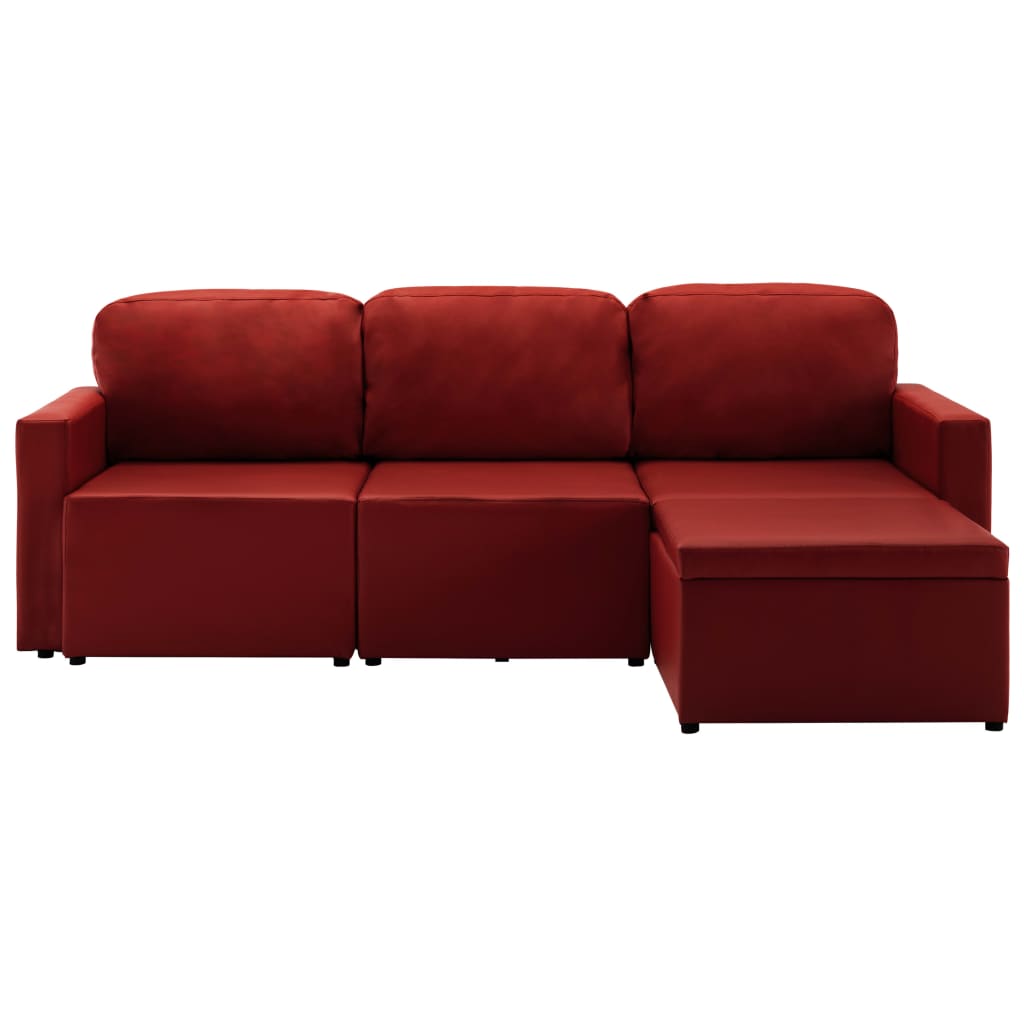 Modulares 3-Sitzer Schlafsofa Weinrot Kunstleder