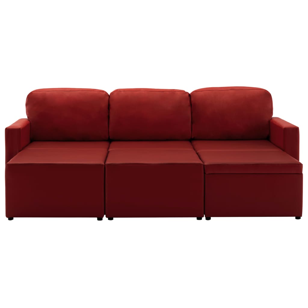 Modulares 3-Sitzer Schlafsofa Weinrot Kunstleder