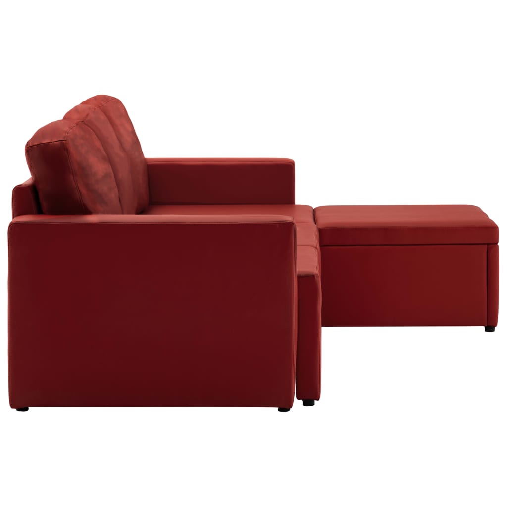 Modulares 3-Sitzer Schlafsofa Weinrot Kunstleder