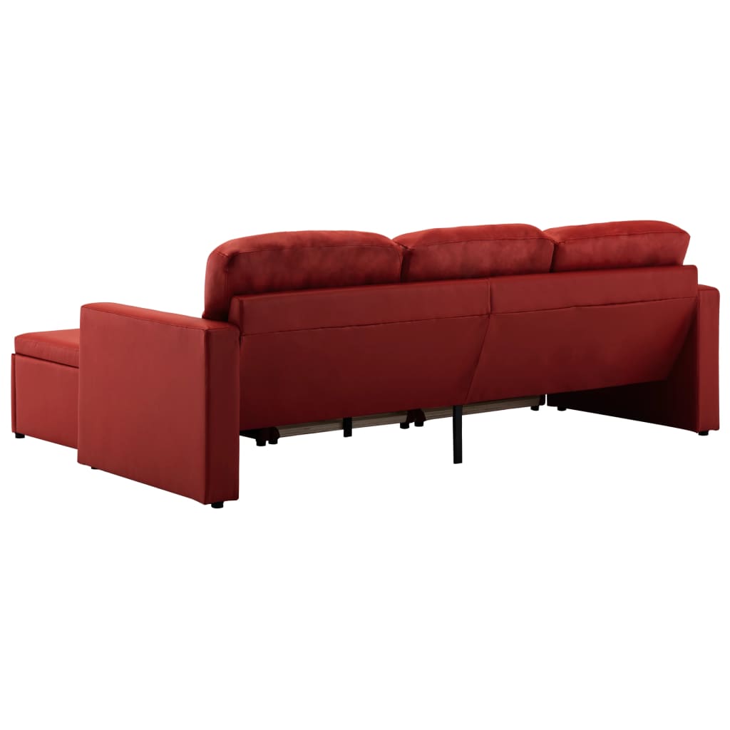 Modulares 3-Sitzer Schlafsofa Weinrot Kunstleder