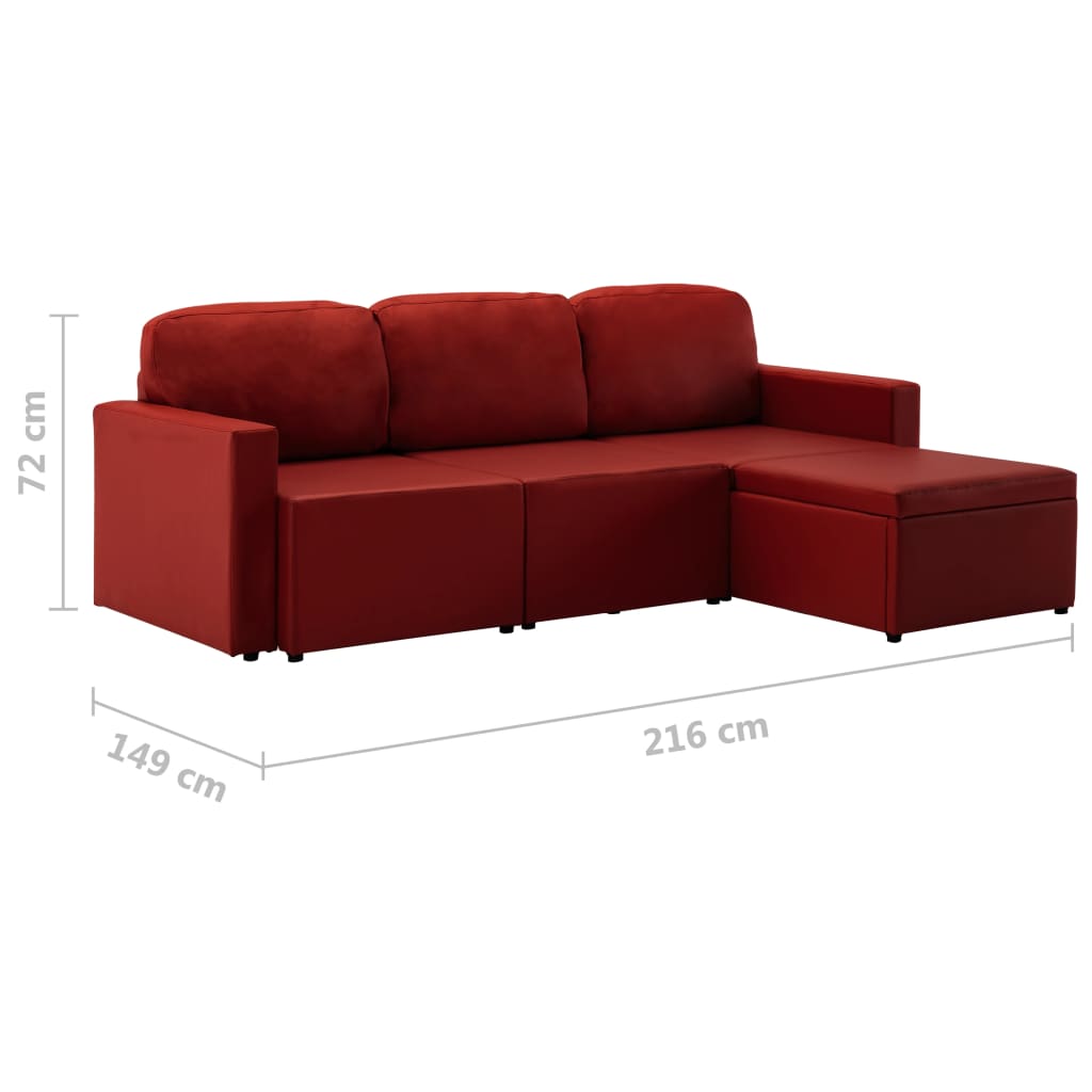 Modulares 3-Sitzer Schlafsofa Weinrot Kunstleder