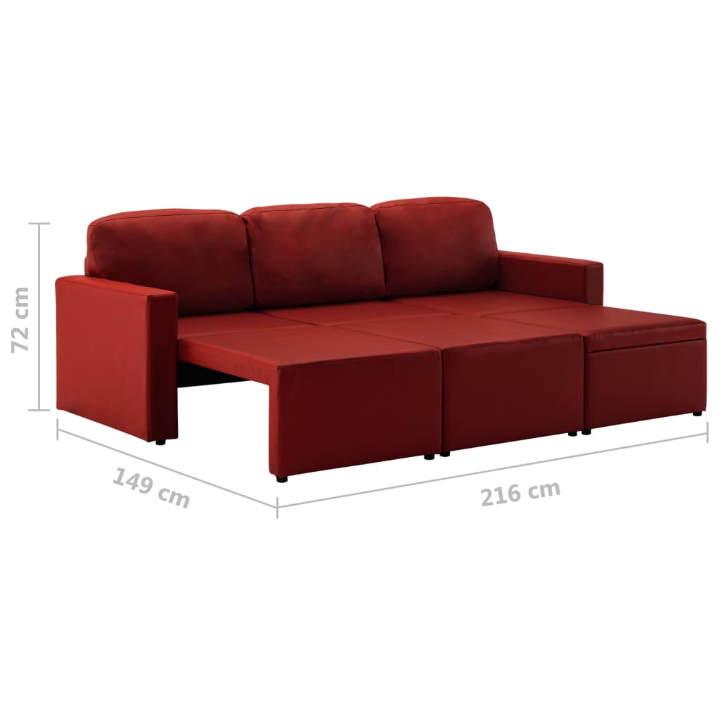 Modulares 3-Sitzer Schlafsofa Weinrot Kunstleder