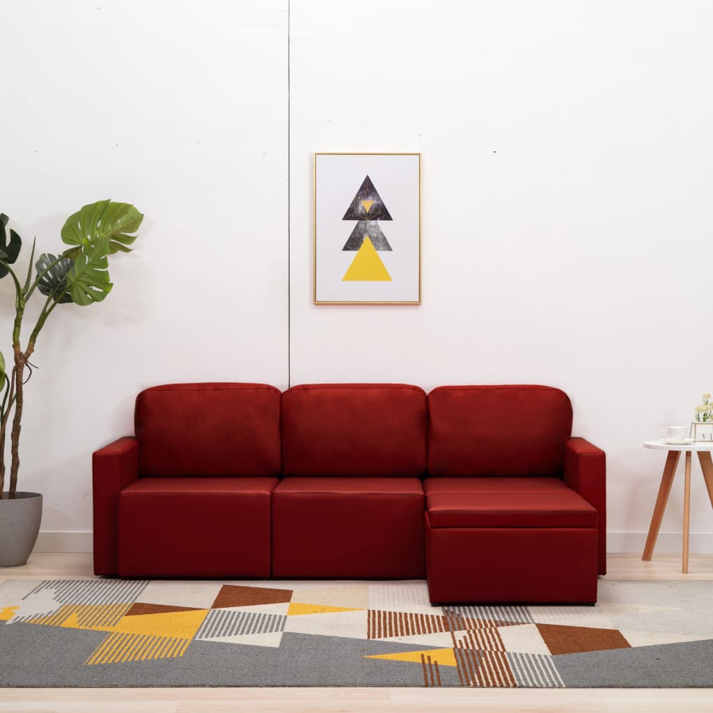 Modulares 3-Sitzer Schlafsofa Weinrot Kunstleder