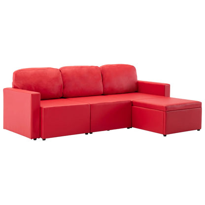 Modulares 3-Sitzer Schlafsofa Rot Kunstleder