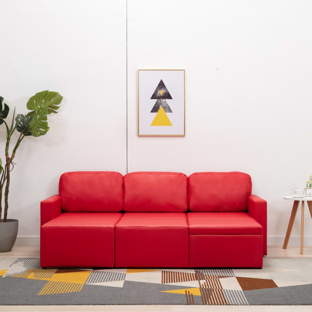 Modulares 3-Sitzer Schlafsofa Rot Kunstleder
