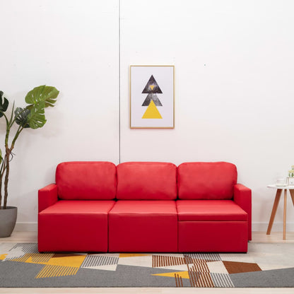 Modulares 3-Sitzer Schlafsofa Rot Kunstleder