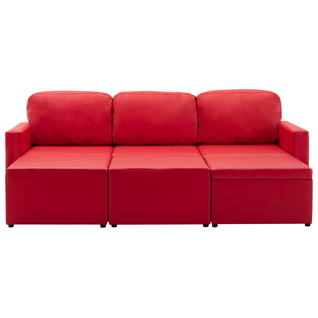 Modulares 3-Sitzer Schlafsofa Rot Kunstleder