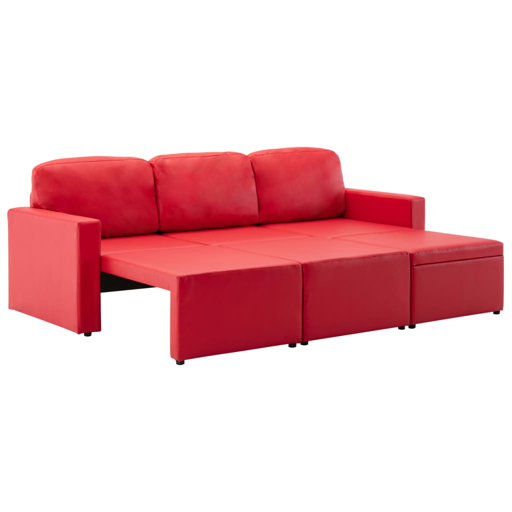 Modulares 3-Sitzer Schlafsofa Rot Kunstleder