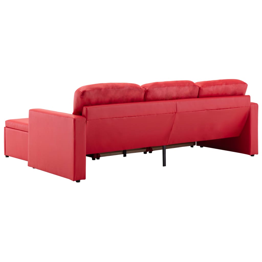 Modulares 3-Sitzer Schlafsofa Rot Kunstleder