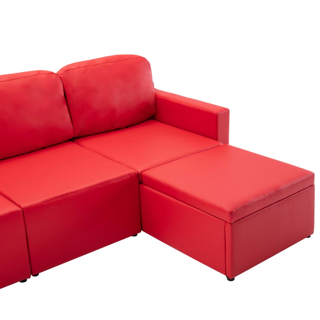 Modulares 3-Sitzer Schlafsofa Rot Kunstleder