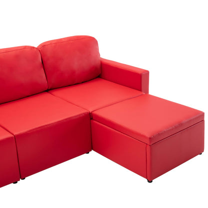 Modulares 3-Sitzer Schlafsofa Rot Kunstleder