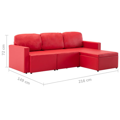 Modulares 3-Sitzer Schlafsofa Rot Kunstleder