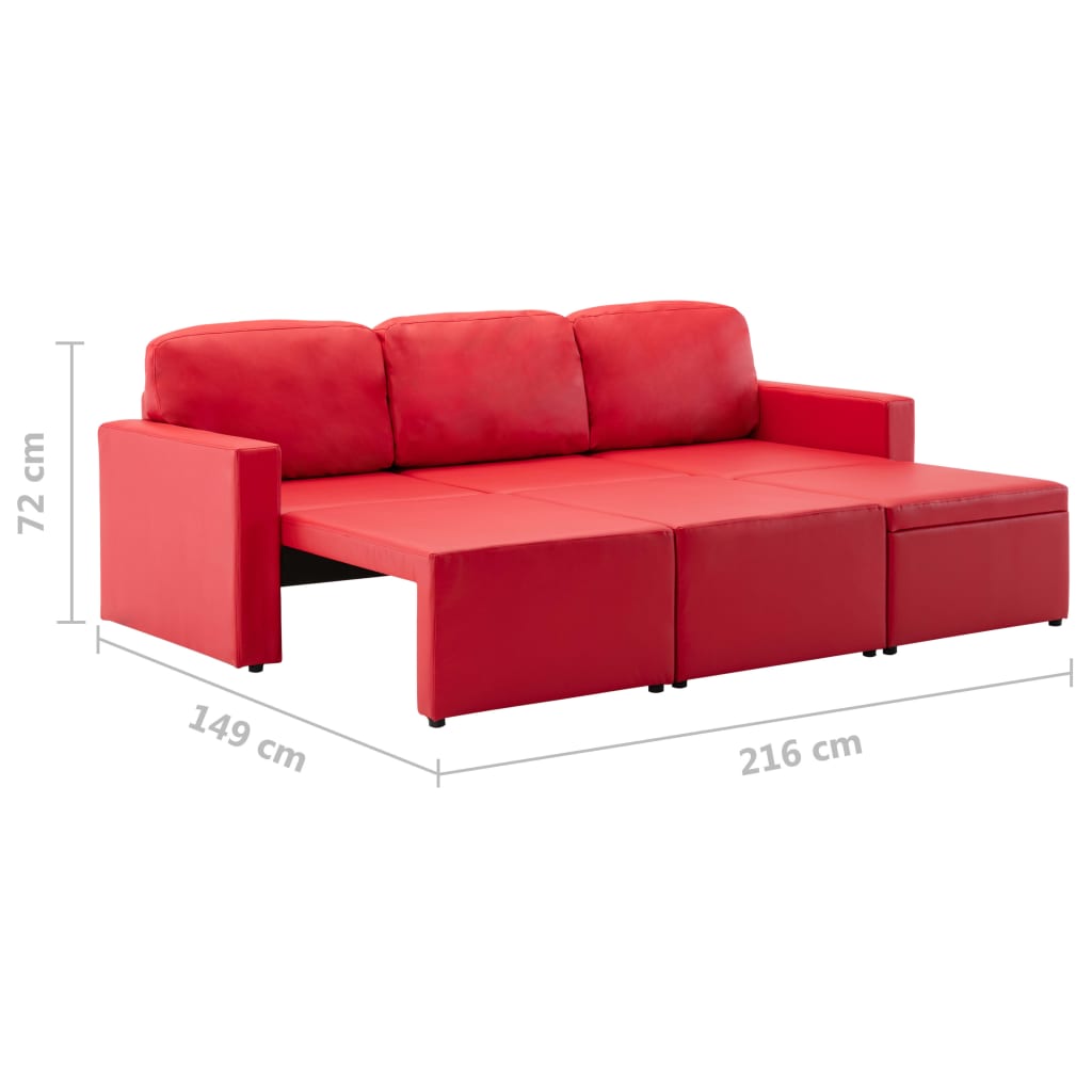 Modulares 3-Sitzer Schlafsofa Rot Kunstleder