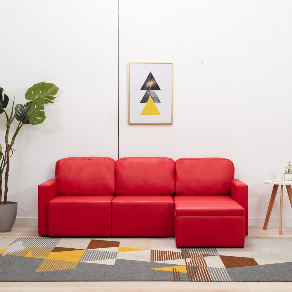Modulares 3-Sitzer Schlafsofa Rot Kunstleder
