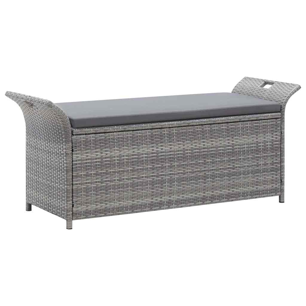 Sitzbank mit Stauraum und Kissen Grau 138 cm Poly Rattan
