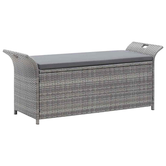 Sitzbank mit Stauraum und Kissen Grau 138 cm Poly Rattan