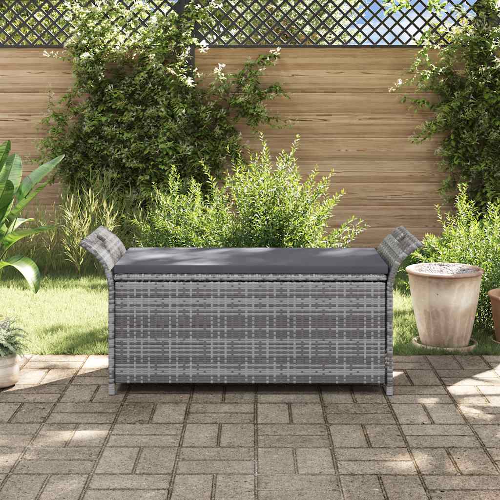 Sitzbank mit Stauraum und Kissen Grau 138 cm Poly Rattan
