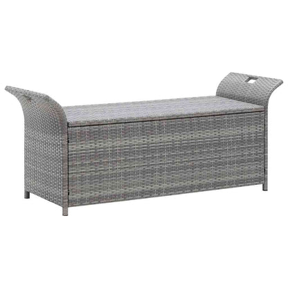 Sitzbank mit Stauraum und Kissen Grau 138 cm Poly Rattan