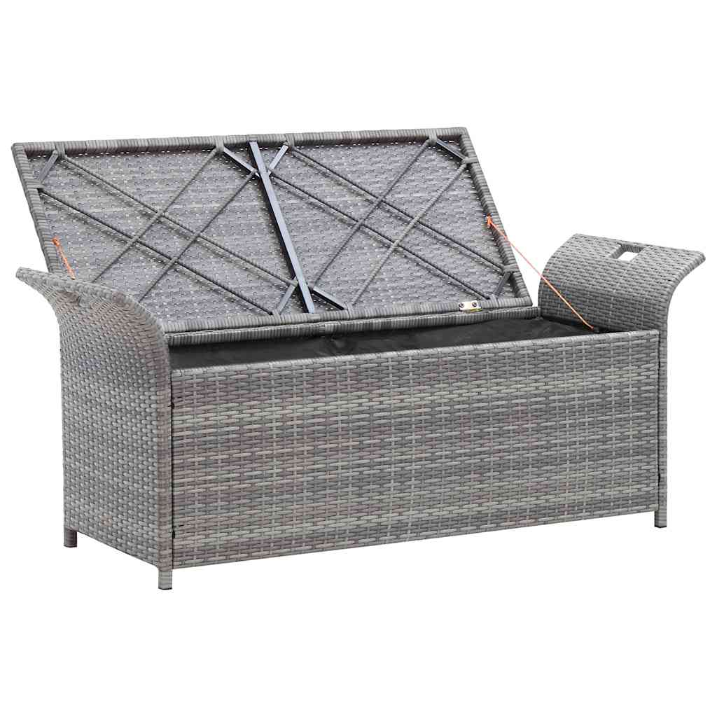 Sitzbank mit Stauraum und Kissen Grau 138 cm Poly Rattan