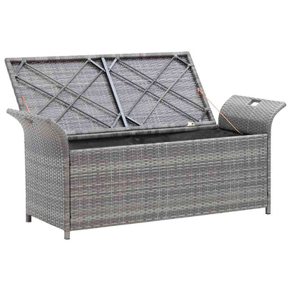 Sitzbank mit Stauraum und Kissen Grau 138 cm Poly Rattan