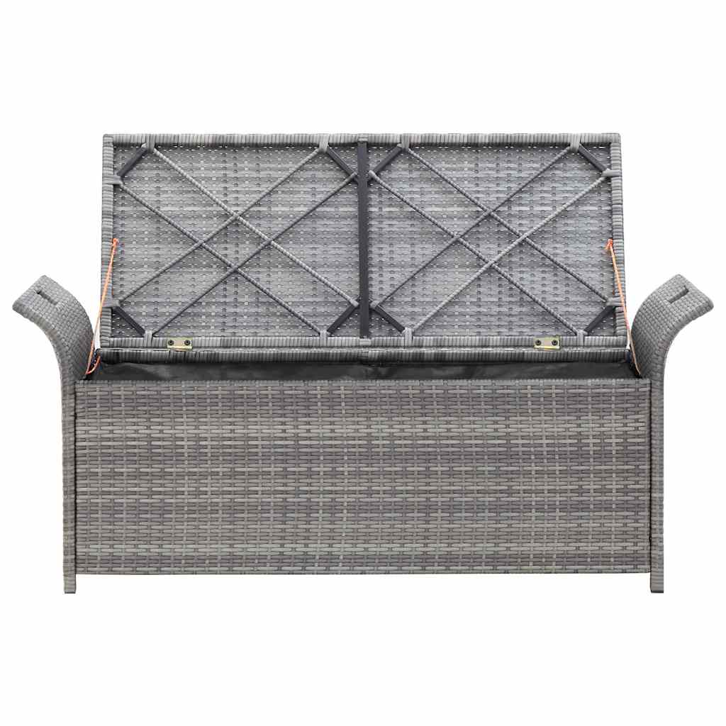 Sitzbank mit Stauraum und Kissen Grau 138 cm Poly Rattan
