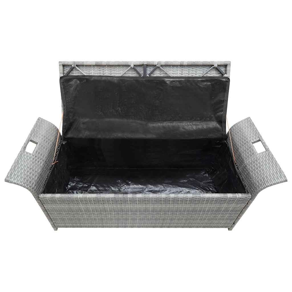 Sitzbank mit Stauraum und Kissen Grau 138 cm Poly Rattan