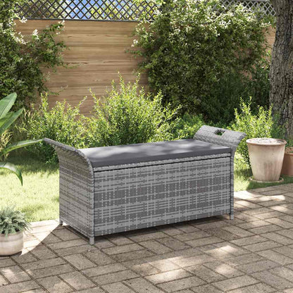 Sitzbank mit Stauraum und Kissen Grau 138 cm Poly Rattan