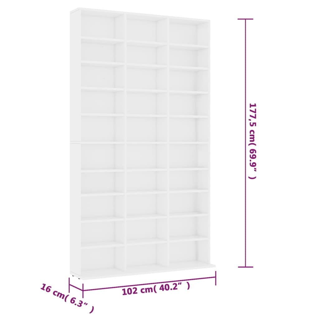 CD-Schrank Weiß 102x16x177,5 cm Holzwerkstoff