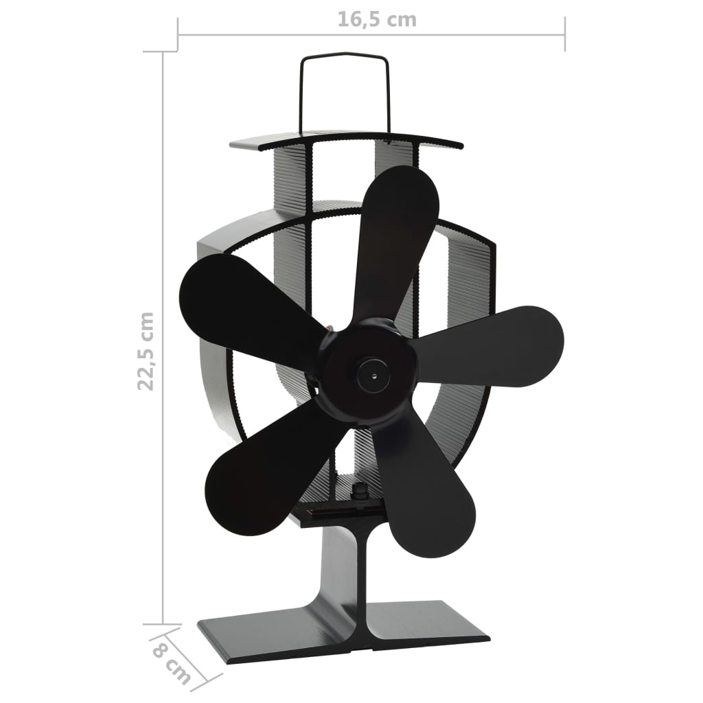 Ofenventilator Wärmebetrieben 5 Blätter Schwarz